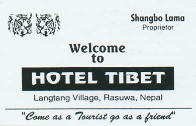 die Visitenkrte des Tibetan Hotel in Langtang